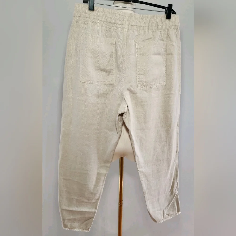 ZARA Cotton Linen Crop Pants Drawstring Elastic Waist w/ Pockets Size XL